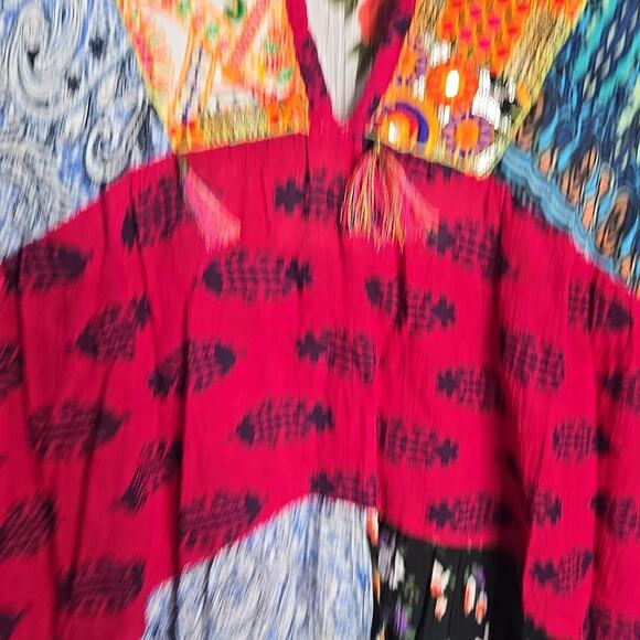 Anandas Boho Patchwork Tunic top Bell Sleeve Tassel Dress Women's Size XXL - Picture 6 of 11